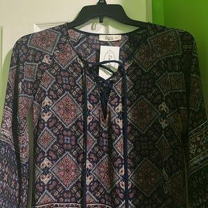 New w/ tags navy long sleeve patterned dress/long tunic
